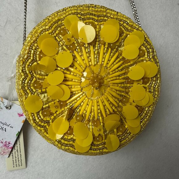 Round sunflower yellow gold chain Beaded Bag Shoulder Bag Made in India TikTok - Picture 1 of 5